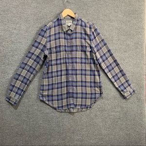 Vans Button Up Shirt Mens M Blue Gray Flannel Long Sleeve 100% Cotton